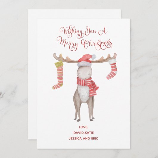 かわいいムースのクリスマス シーズンカード (正面/裏面)