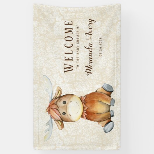 かわいいムースアニマルプリントベビーシャワーウェルカム 横断幕 (縦)