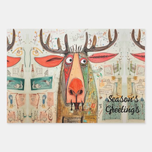 かわいいムースクリスマスタイポグラフィモダンおもしろい3-pc ラッピングペーパーシート (正面2)