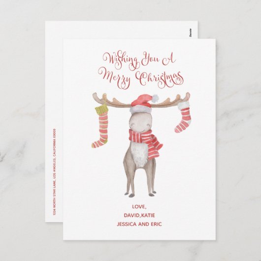 かわいいムースタイポグラフィメリークリスマス シーズンポストカード (正面/裏面)