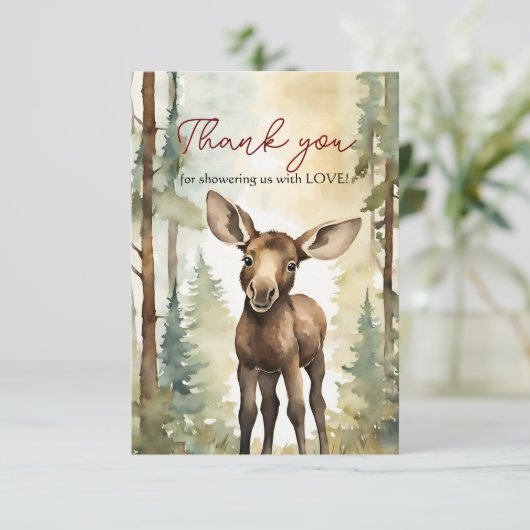 かわいいムース男女兼用ベイビーシャワーありがとう サンキューカード (スタンド正面)