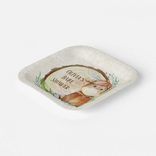 かわいいムース緑の木スライス赤ちゃんシャワーカスタム ペーパープレート (傾斜あり)