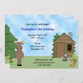 かわいいムース&キャビンウッドランドアニマルズ誕生日 招待状 (正面/裏面)