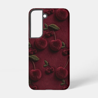 かわいいムーディーなダークレッドチェリーパターンのケースカバー SAMSUNG GALAXY S22ケース