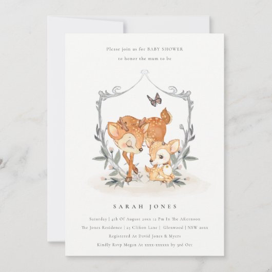 かわいいムームディアファウンフローラクレストベビーシャワー招待状 サンキューカード (正面)