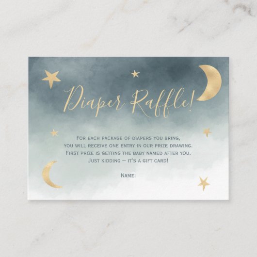 かわいいムーンスターブルータイポグラフィおむつラッフル エンクロージャーカード (正面)