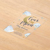 かわいいムーンネイビーブルーと金ゴールドグリッターベビーシャワー アクリル招待状 (レイダウン)