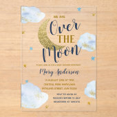 かわいいムーンネイビーブルーと金ゴールドグリッターベビーシャワー アクリル招待状 (正面)