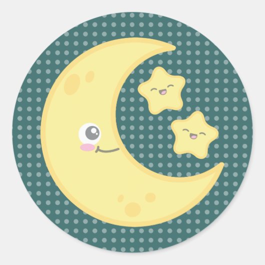 かわいいムーン&スタースティッカー ラウンドシール (正面)