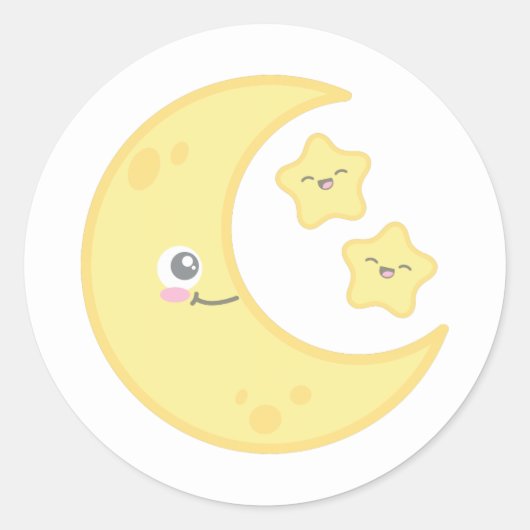 かわいいムーン&スタースティッカー ラウンドシール (正面)