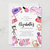 かわいいメイクアップガールズランバースリープバースパ誕生日 招待状 (正面)