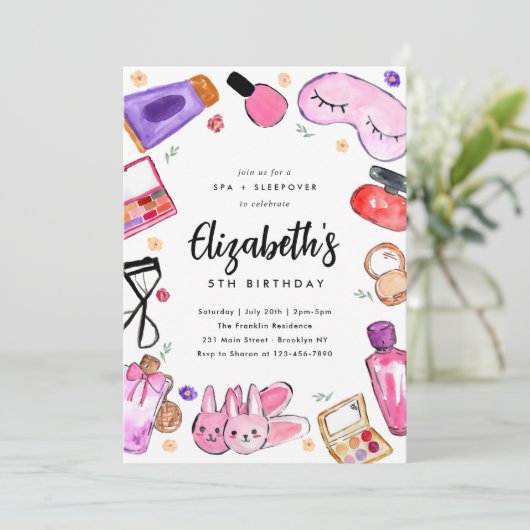 かわいいメイクアップガールズランバースリープバースパ誕生日 招待状 (スタンド正面)
