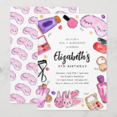 かわいいメイク女子のスリーパー・スパ・誕生日パーティー 招待状 (正面/裏面)