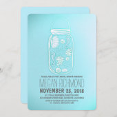 かわいいメイスンジャーターコイズビーチブライダルシャワー 招待状 (正面/裏面)