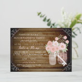 かわいいメイソンジャー 木の質感の新築祝い招待状 招待状 (スタンド正面)