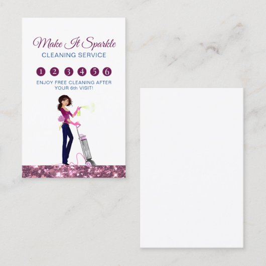 かわいいメイドクリーニングサービスロイヤリティカード 名刺 (正面/裏面)