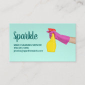 かわいいメイドハウスクリーニングサービスティール(緑がかった色)トレンディー 名刺 (正面)