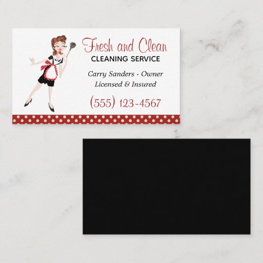 かわいいメイドハウスクリーニングサービス名刺 名刺 (正面/裏面)