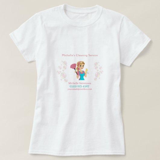 かわいいメイドハウスピンクグリッター清掃サービス Tシャツ (デザイン正面)