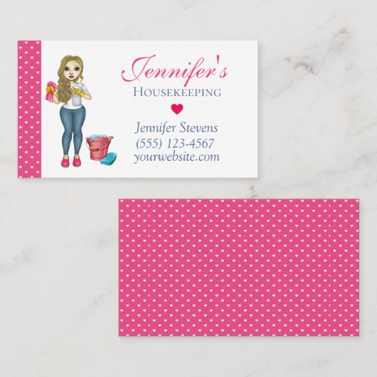 かわいいメイドハートハウス清掃サービス 名刺 (正面/裏面)