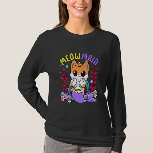 かわいいメイド海マーメイド子猫 Tシャツ (正面)
