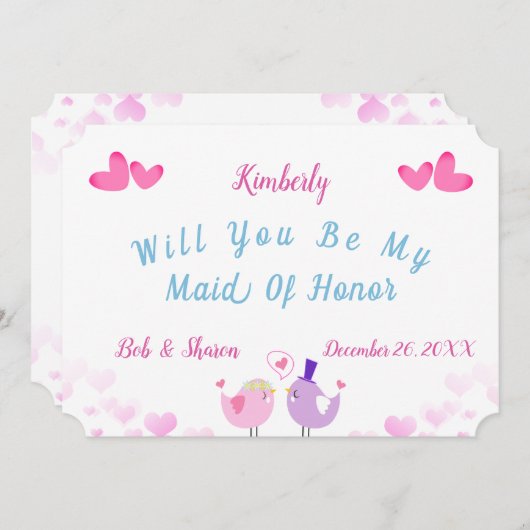 かわいいメイド・オブ・オーナー(花嫁付き添い人)招待状カード 招待状 (正面/裏面)