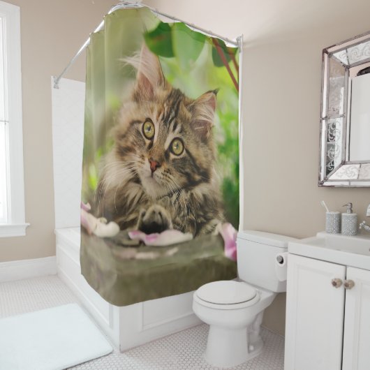 かわいいメインのあらいぐま猫の子ネコのシャワー・カーテン シャワーカーテン (インサイチュ)