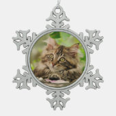 かわいいメインのあらいぐま猫の子ネコの写真-クリスマスの装飾 スノーフレークピューターオーナメント (正面)