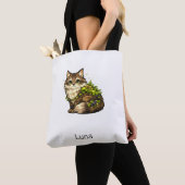 かわいいメインクーンの猫 カスタムネーム 名入れ トートバッグ (クローズアップ)