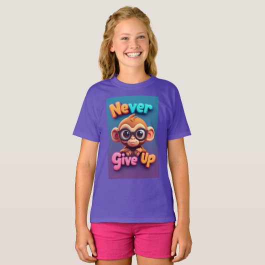 かわいいメガネのキャラクターのサル Tシャツ (正面フル)