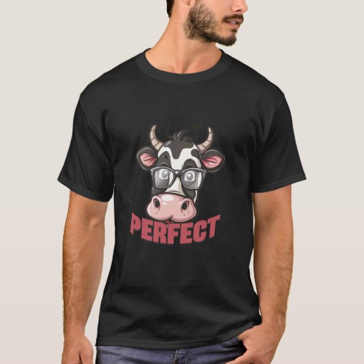 かわいいメガネのキャラクター牛 Tシャツ (正面)