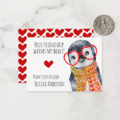 かわいいメガネのペンギン 子供向けバレンタインクラス ノートカード (正面/裏面インサイチュ)