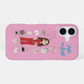 かわいいメガネ看護師の明るいピンクスマホケース iPhone 16ケース (裏面横)