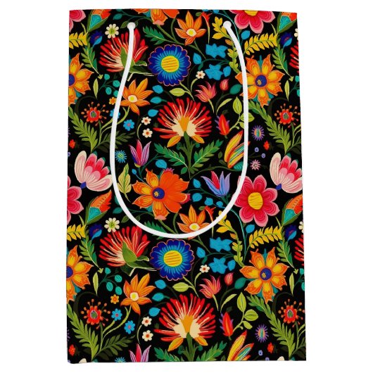 かわいいメキシカンフィエスタの花 ミディアムペーパーバッグ (正面)