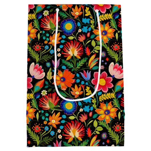 かわいいメキシカンフィエスタの花 ミディアムペーパーバッグ (裏面)