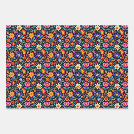 かわいいメキシカンフィエスタの花 ラッピングペーパーシート (正面3)