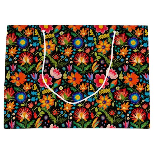 かわいいメキシカンフィエスタの花 ラージペーパーバッグ (正面)
