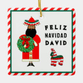 かわいいメキシコのサンタ・クリスマス セラミックオーナメント (正面)