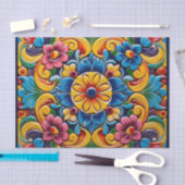 かわいいメキシコのタイル模様 薄葉紙 (クラフト)