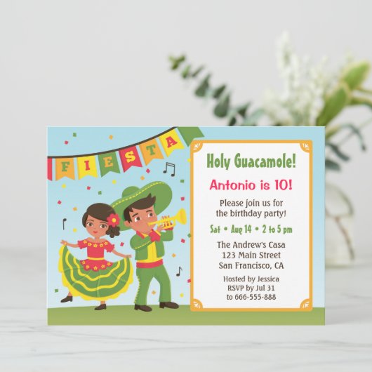 かわいいメキシコのフィエスタヒスパニック子供の誕生日パーティー 招待状 (スタンド正面)