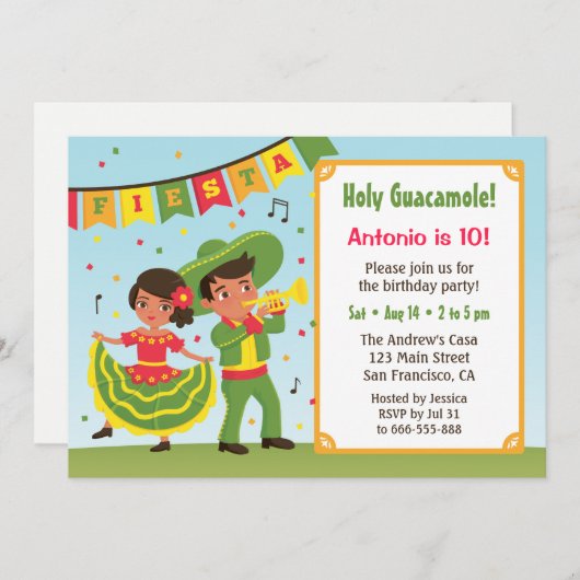 かわいいメキシコのフィエスタヒスパニック子供の誕生日パーティー 招待状 (正面/裏面)