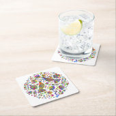 かわいいメキシコのフォークアート、鳥と花 スクエアペーパーコースター (インサイチュ)