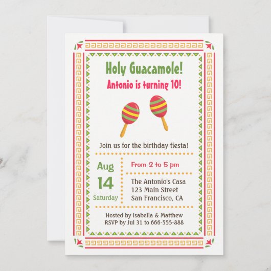 かわいいメキシコフェスタのラテンアメリカ系の子供の誕生日のパーティー 招待状 (裏面)