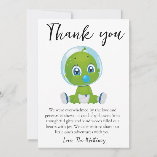 かわいいメッセージのベビーシャワー感謝カード 招待状 (正面)