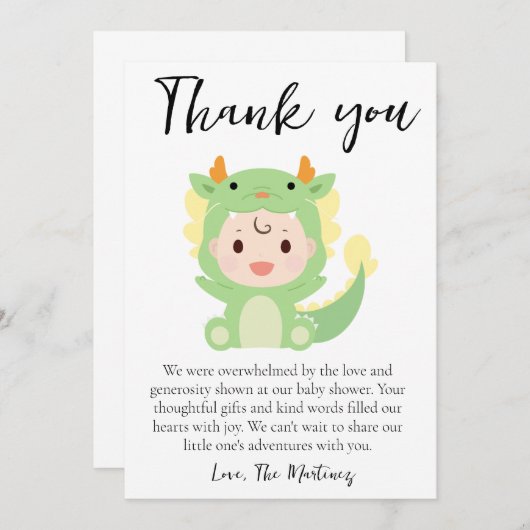 かわいいメッセージベビーシャワーサンキューカード 招待状 (正面/裏面)