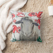 かわいいメリノヒツジ動物赤ポピーの花 クッション (ブランケット)