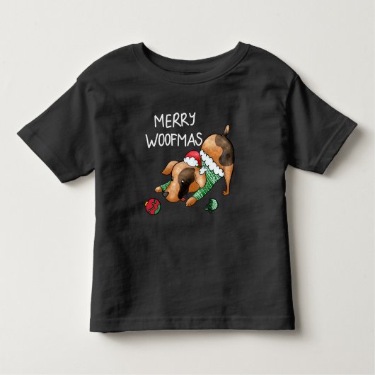 かわいいメリーウーフマス クリスマス犬 トドラーTシャツ (正面)