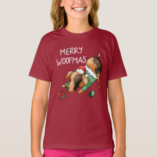 かわいいメリーウーマスクリスマスドッグキッズ Tシャツ