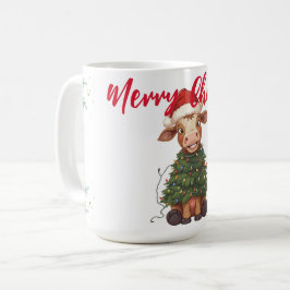 かわいいメリーカウクリスマスツリー子牛オックスXmasパターン コーヒーマグカップ