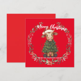かわいいメリーカウクリスマスツリー子牛オックスXmasパターン シーズンカード